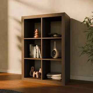 Librería 2 Niveles 6 Compartimentos Madera Mango Diseño Contemporáneo Salón Oficina
