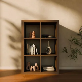 Librería 2 Niveles 6 Compartimentos Madera Mango Diseño Contemporáneo Salón Oficina