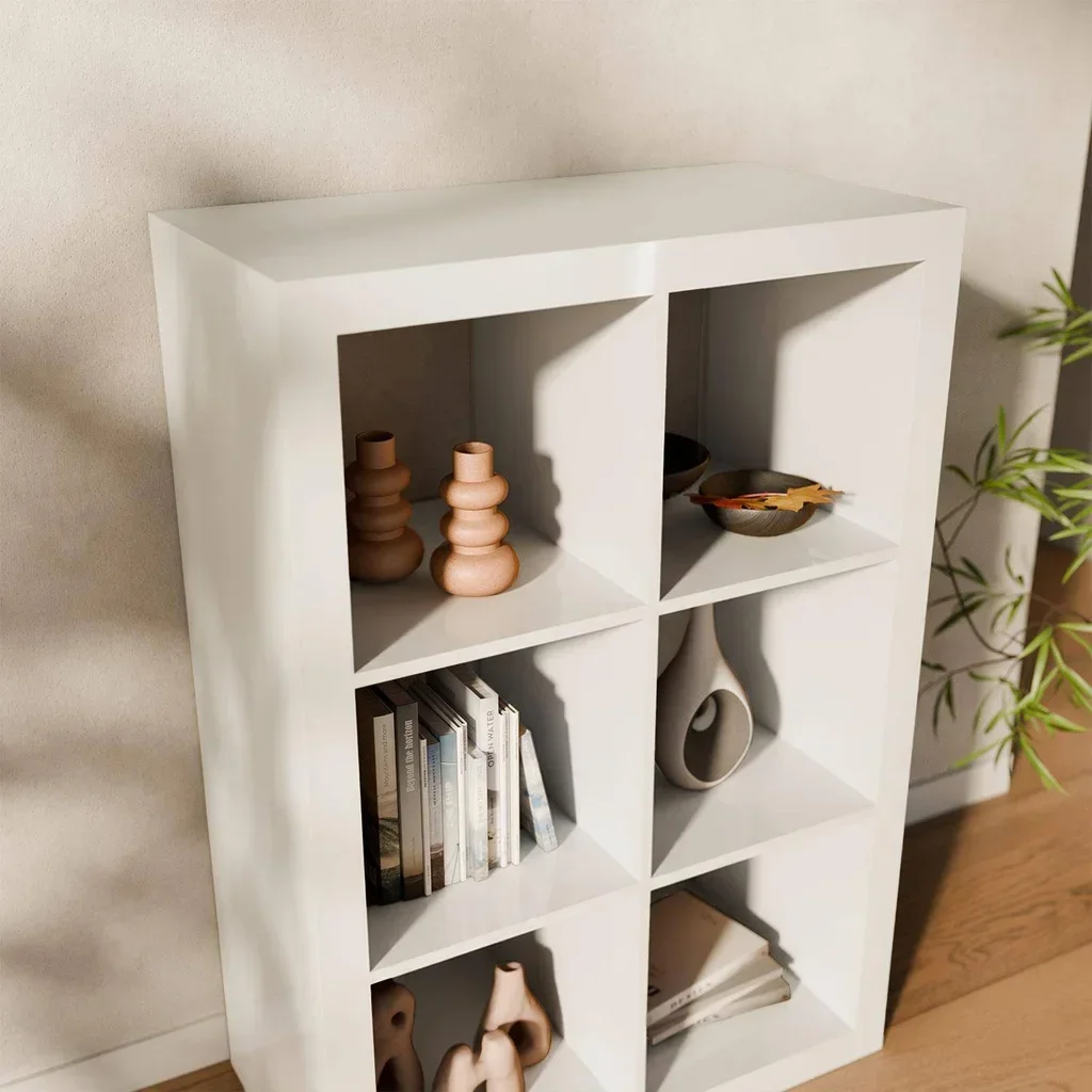 Estantería madera 6 compartimentos 2 niveles almacenamiento modular