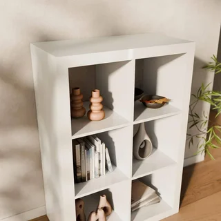 Estantería madera 6 compartimentos 2 niveles almacenamiento modular