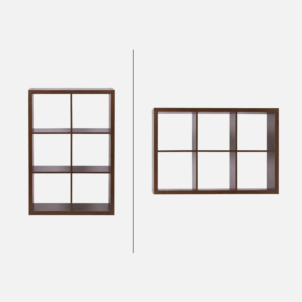 Librería 2 Niveles 6 Compartimentos Madera Mango Diseño Contemporáneo Salón Oficina