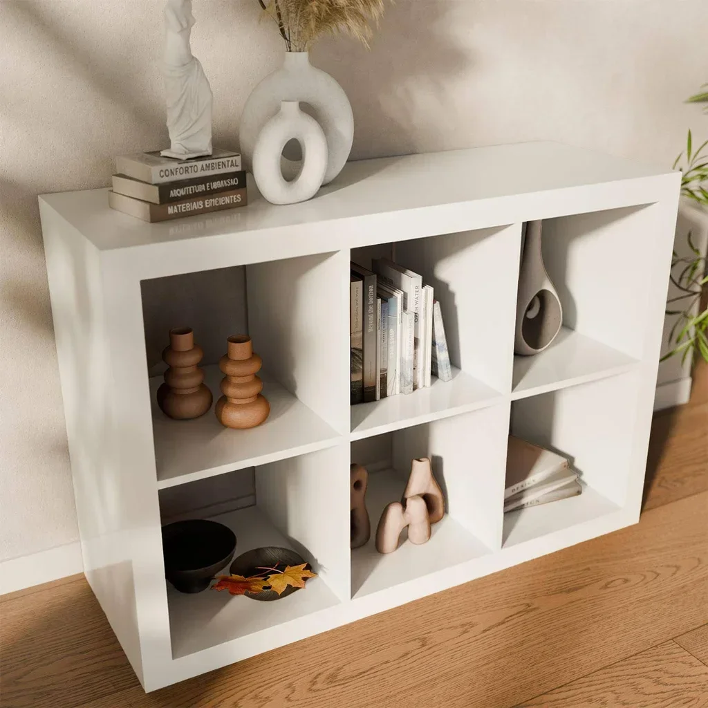 Estantería madera 6 compartimentos 2 niveles almacenamiento modular