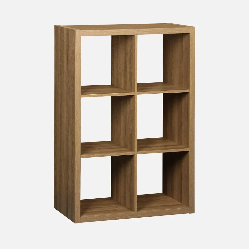 Librería 2 niveles 6 compartimentos madera mango diseño contemporáneo