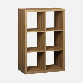 Librería 2 niveles 6 compartimentos madera mango diseño contemporáneo