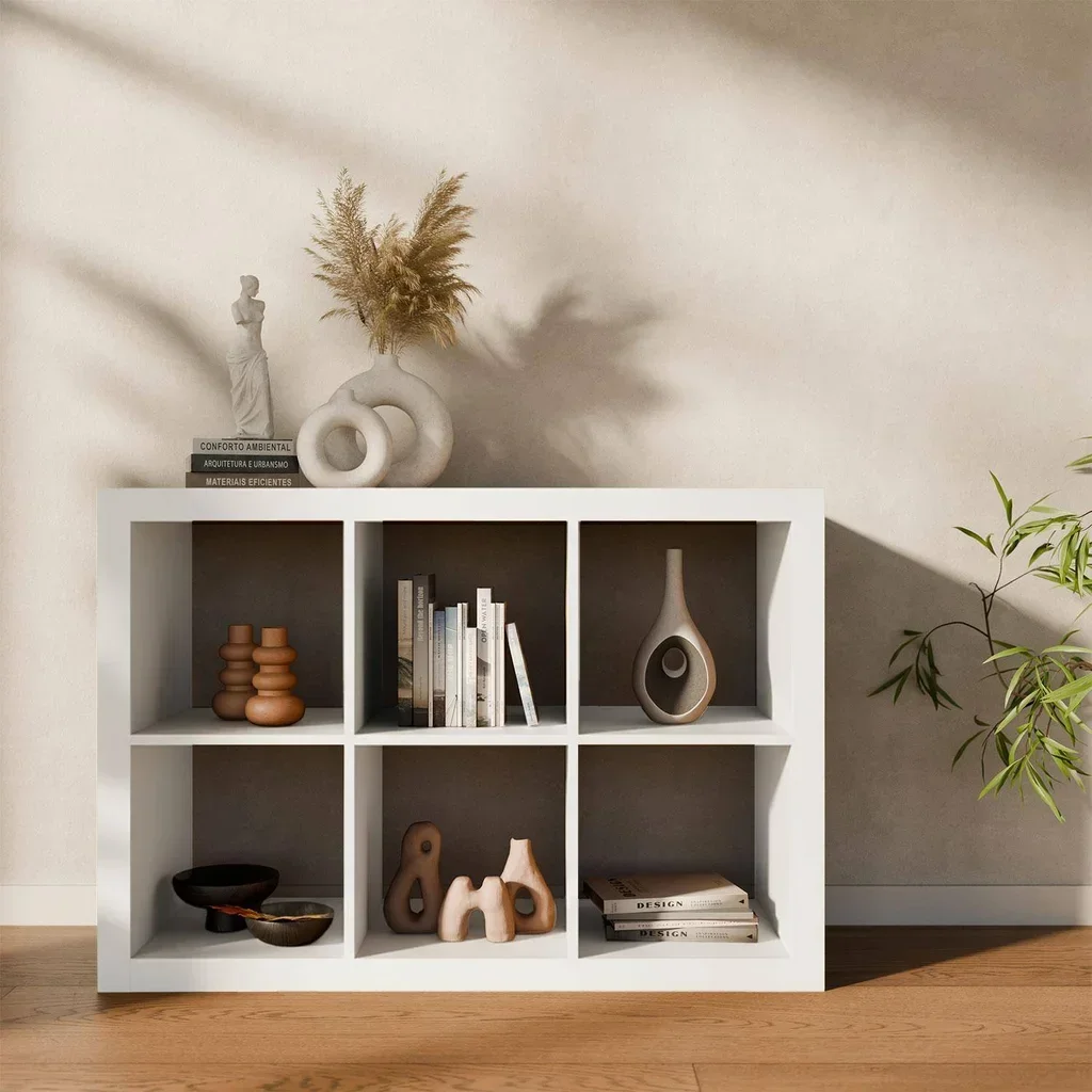 Estantería madera 6 compartimentos 2 niveles almacenamiento modular