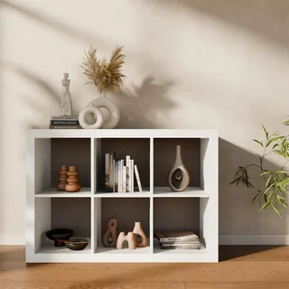 Estantería madera 6 compartimentos 2 niveles almacenamiento modular