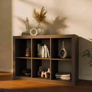 Librería 2 Niveles 6 Compartimentos Madera Mango Diseño Contemporáneo Salón Oficina