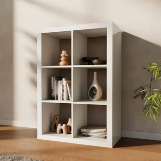 Estantería madera 6 compartimentos 2 niveles almacenamiento modular