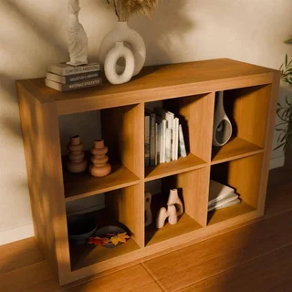 Librería 2 niveles 6 compartimentos madera mango diseño contemporáneo