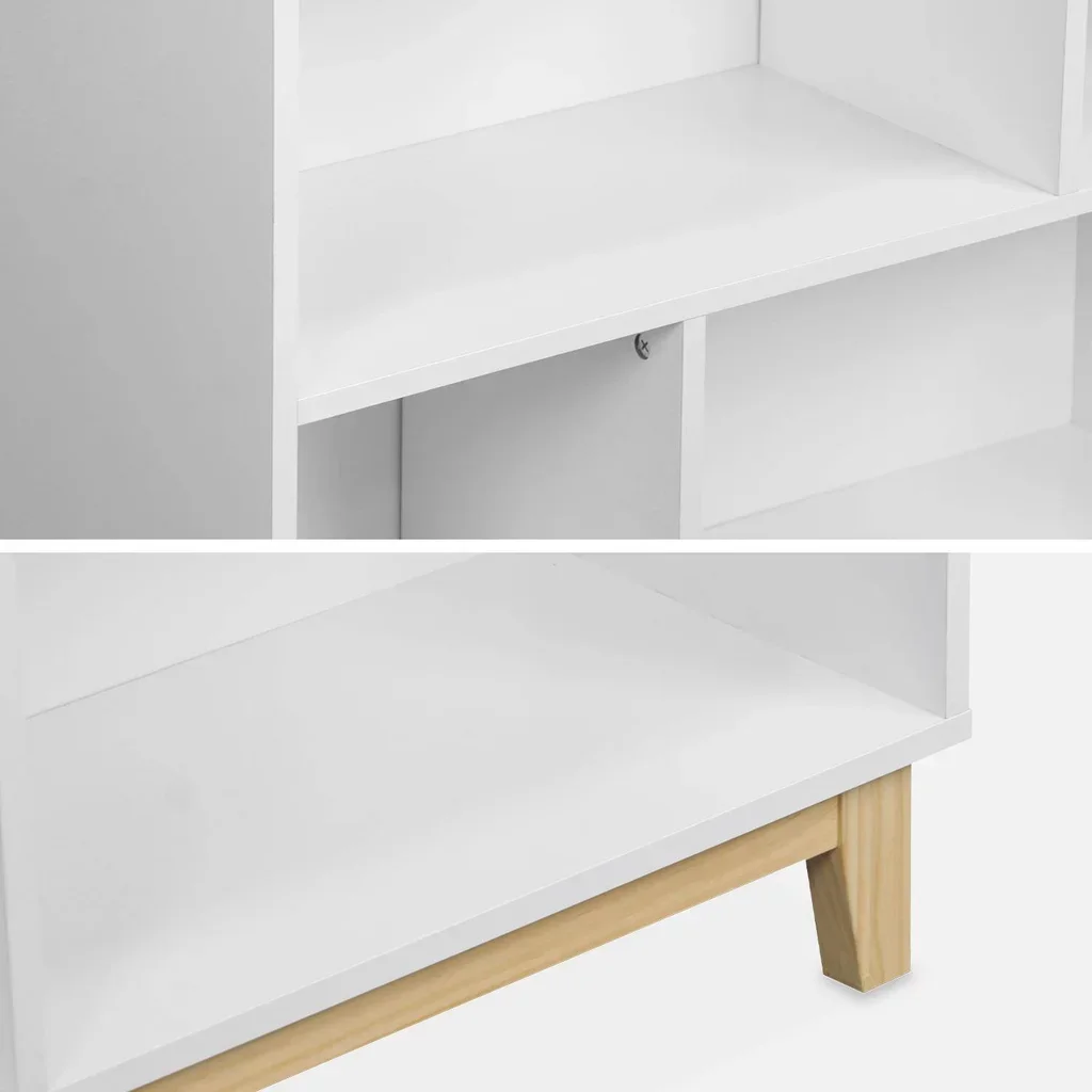 Bibliothèque scandinave 4 niveaux bois naturel et blanc Floki