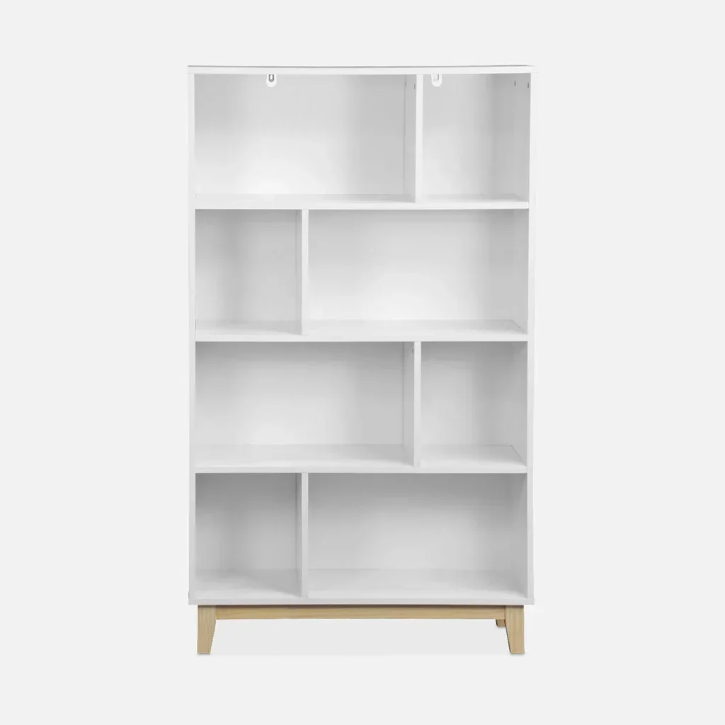 Bibliothèque scandinave 4 niveaux bois naturel et blanc Floki