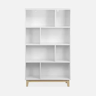 Bibliothèque scandinave 4 niveaux bois naturel et blanc Floki