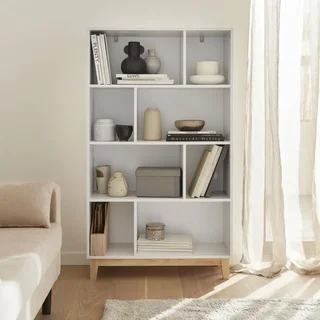 Bibliothèque scandinave 4 niveaux bois naturel et blanc Floki