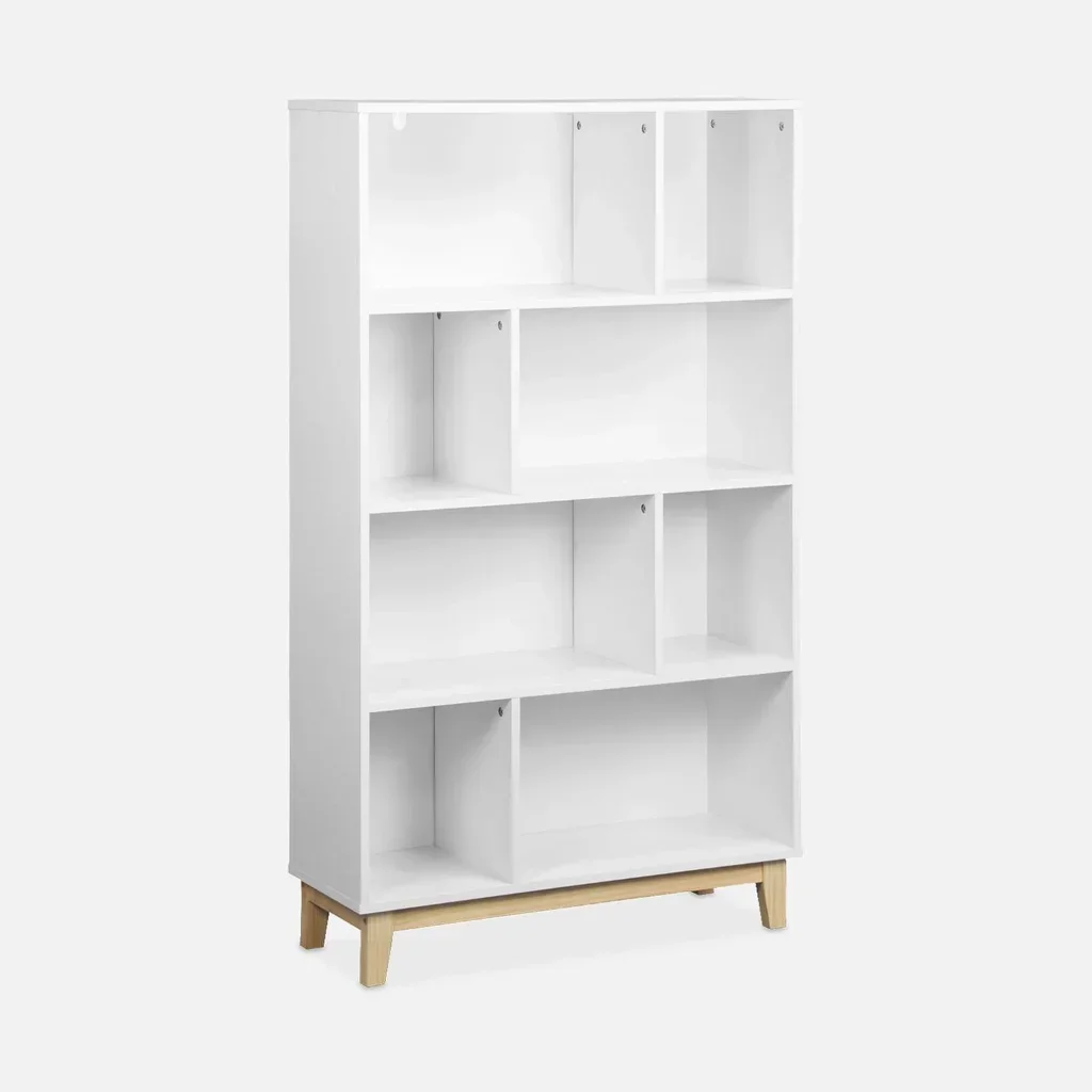 Bibliothèque scandinave 4 niveaux bois naturel et blanc Floki