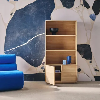 Bibliothèque 5 étagères 2 portes style bois Kuba 160 cm