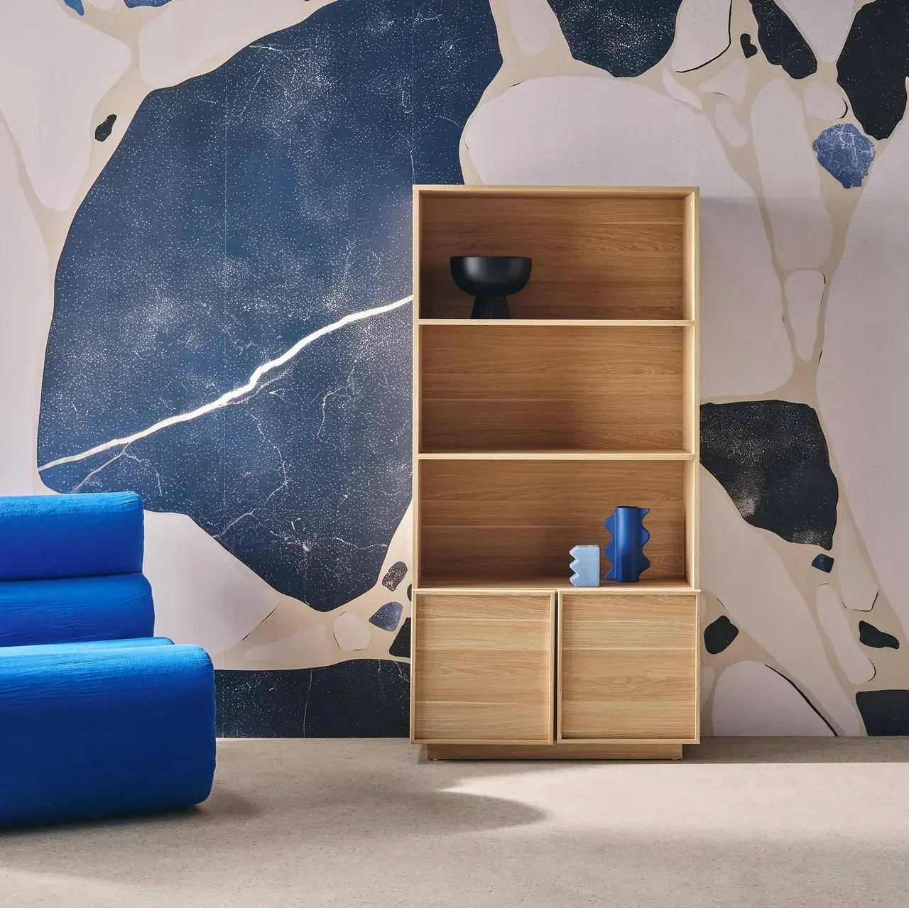 Bibliothèque 5 étagères 2 portes style bois Kuba 160 cm