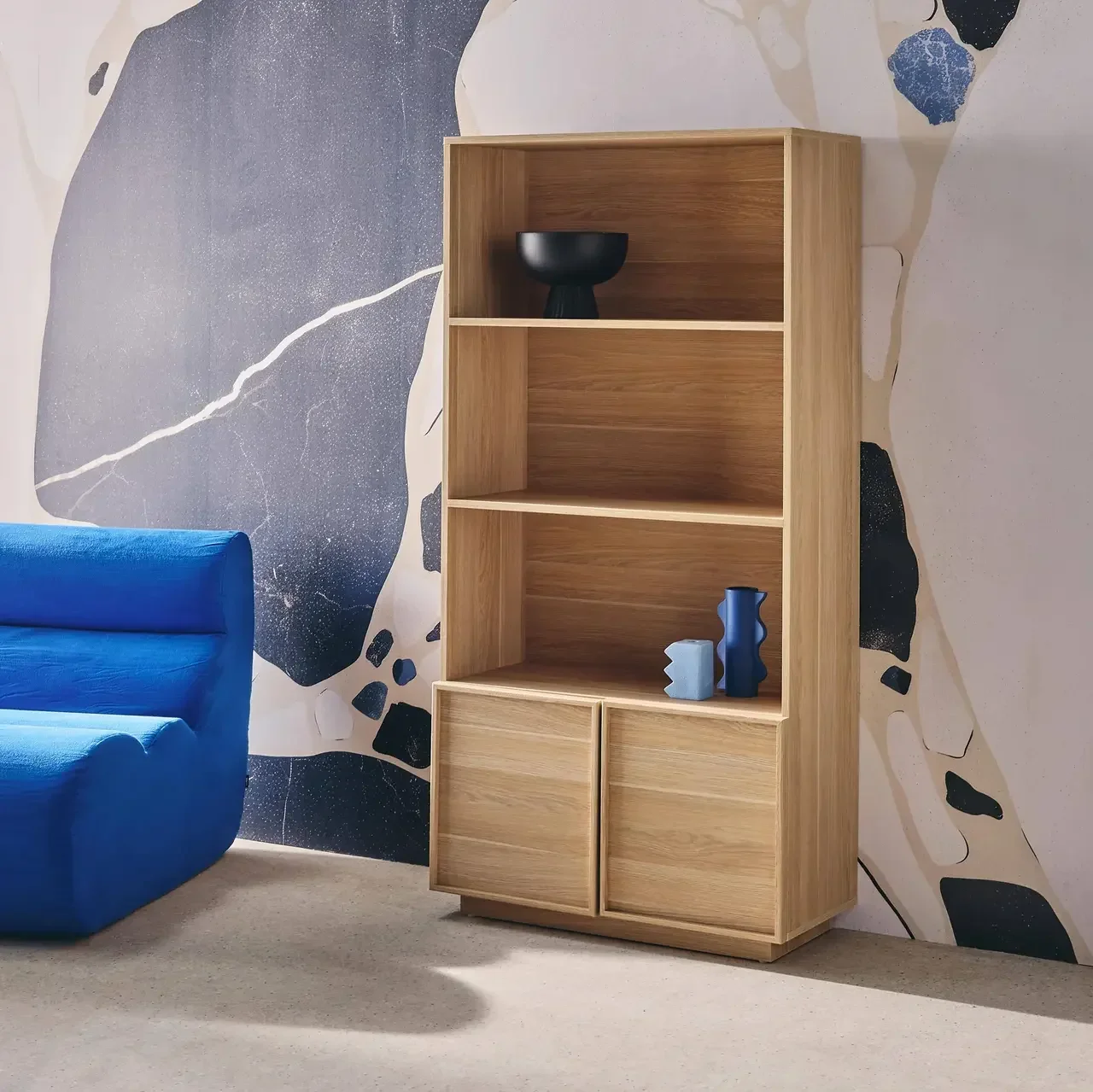 Bibliothèque 5 étagères 2 portes style bois Kuba 160 cm