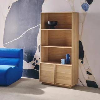 Bibliothèque 5 étagères 2 portes style bois Kuba 160 cm