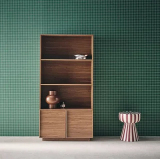 Bibliothèque 5 étagères 2 portes style bois Kuba 160 cm