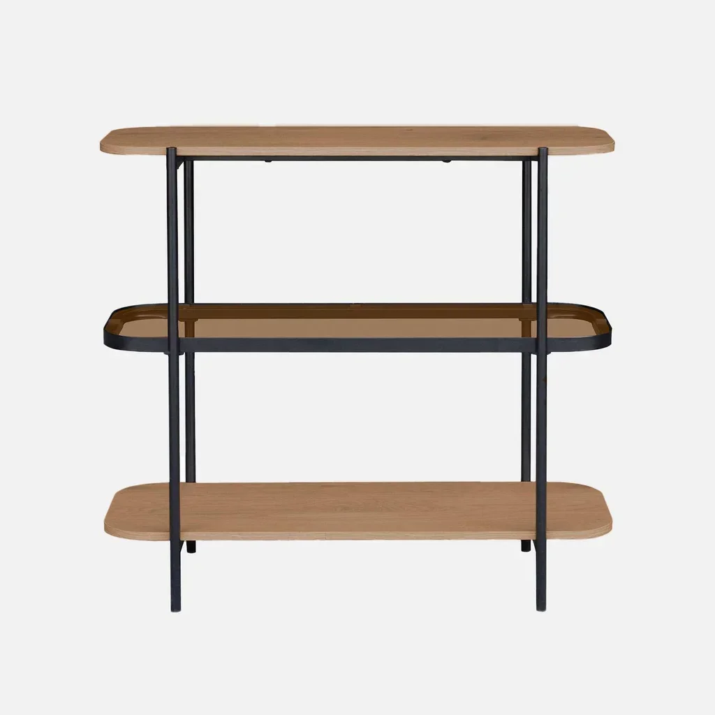 Bibliothèque design 3 étages bois verre trempé métal noir Smooky