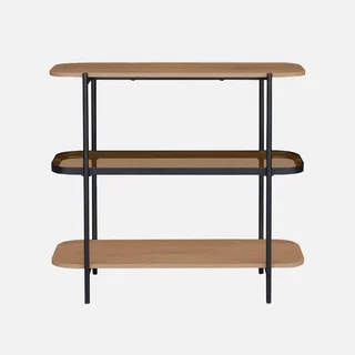 Bibliothèque design 3 étages bois verre trempé métal noir Smooky