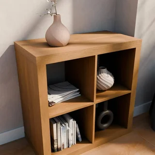 Bibliothèque design 4 cases bois 2 niveaux style contemporain manguier