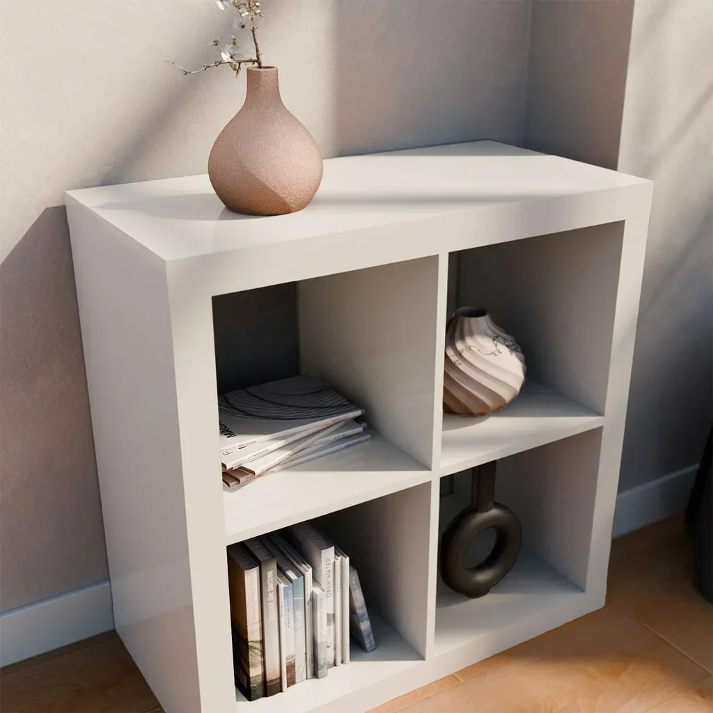 Bibliothèque design 4 cases bois - Étagère 2 niveaux style manguier contemporain