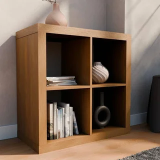 Bibliothèque design 4 cases bois 2 niveaux style contemporain manguier