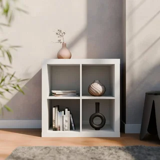 Bibliothèque design 4 cases bois - Étagère 2 niveaux style manguier contemporain