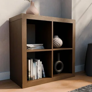 Bibliothèque design 4 cases bois - Étagère rangement 2 niveaux