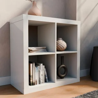 Bibliothèque design 4 cases bois - Étagère 2 niveaux style manguier contemporain