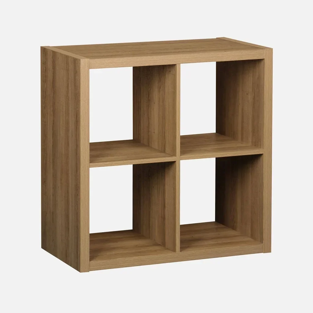 Bibliothèque design 4 cases bois 2 niveaux style contemporain manguier