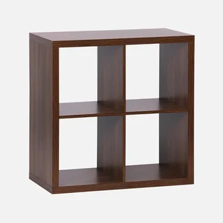 Bibliothèque design 4 cases bois - Étagère rangement 2 niveaux