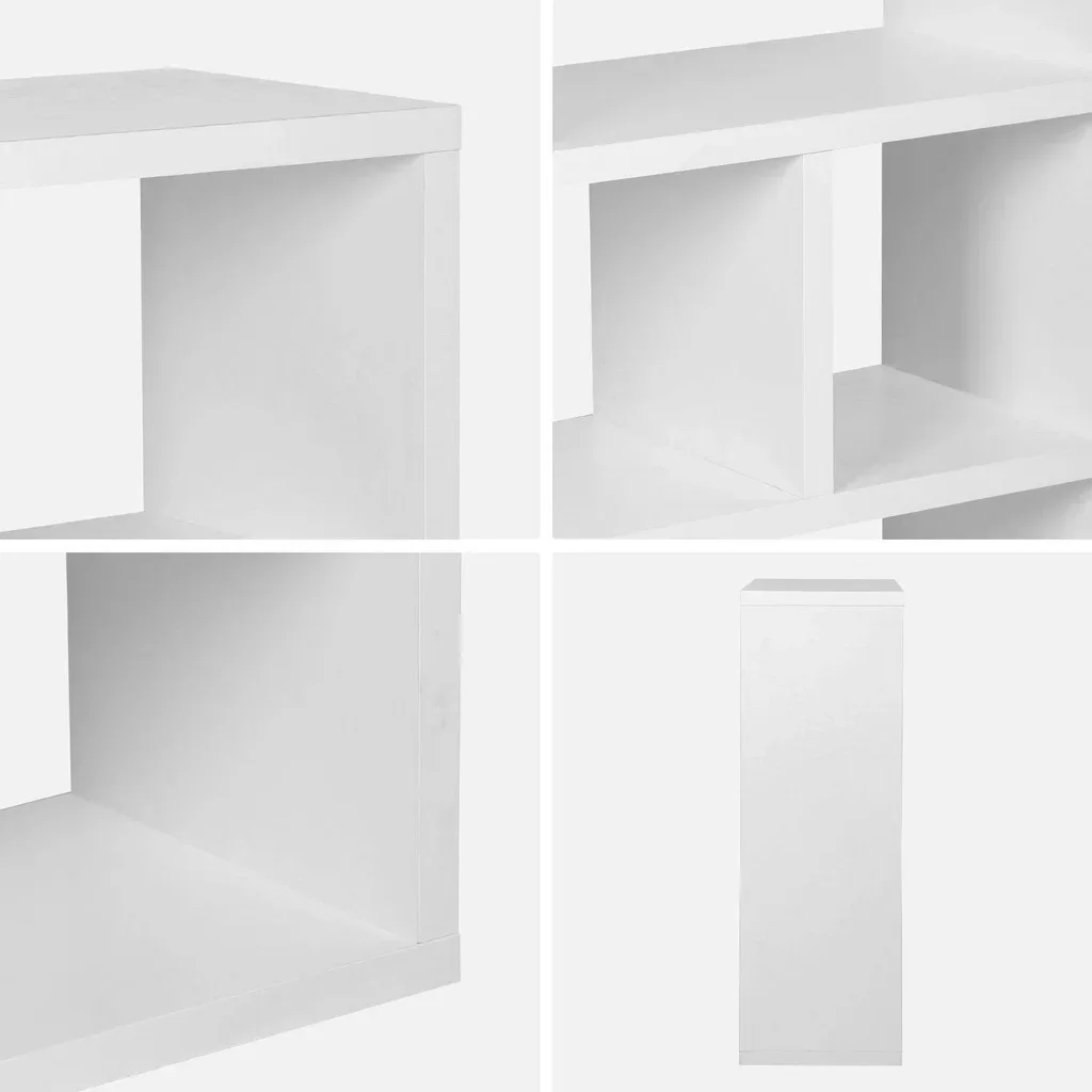 Bibliothèque design asymétrique bois 3 étages 6 cases Basiks manguier