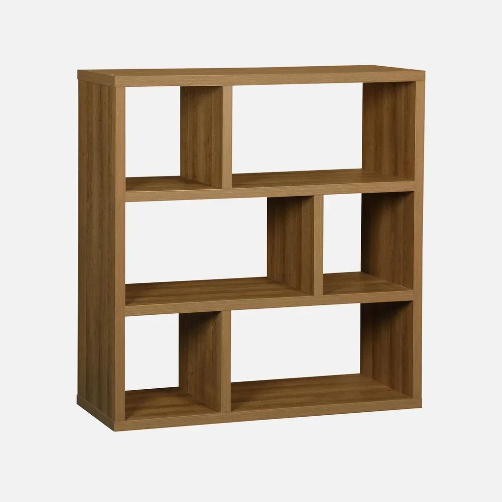 Bibliothèque design asymétrique bois 6 cases manguier salon bureau