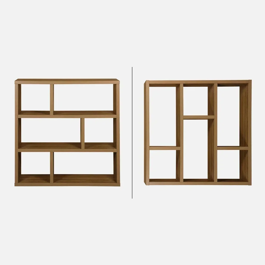Bibliothèque design asymétrique bois 6 cases manguier salon bureau