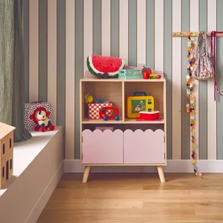 Kinderregal 2 Fächer 2 Türen Holz Grün Azur Finish