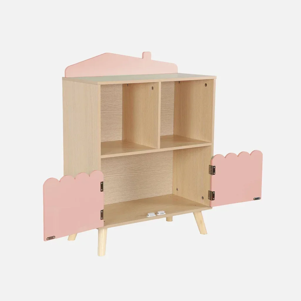 Kinderregal 2 Fächer 2 Türen Holz Grün Azur Finish