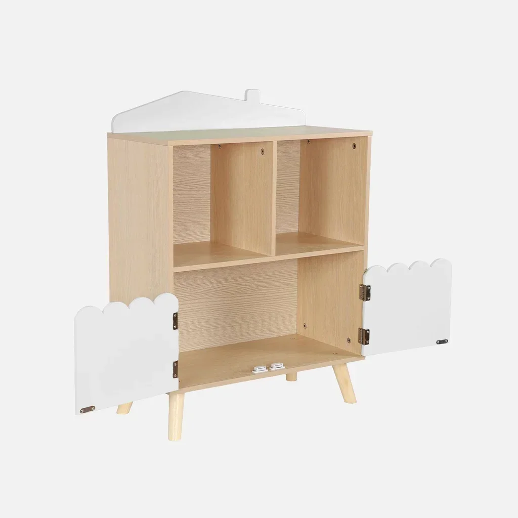 Kinder Bücherregal 2 Regale 2 Türen Grün Holz Azur