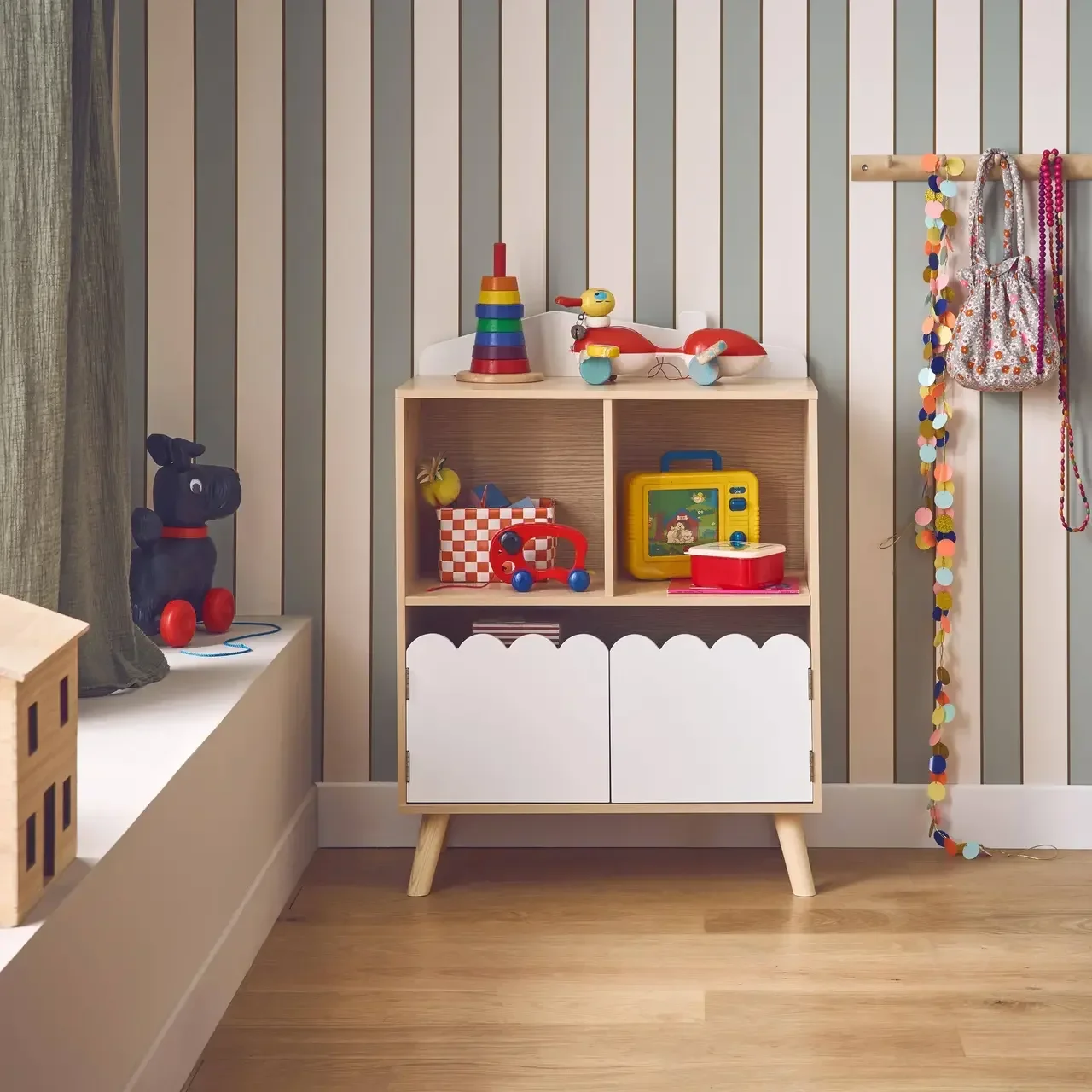 Kinder Bücherregal 2 Regale 2 Türen Grün Holz Azur