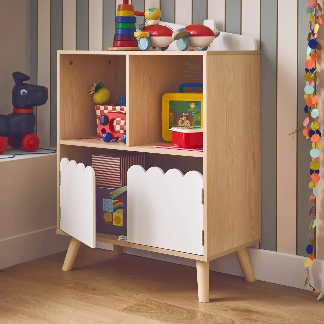 Kinder Bücherregal 2 Regale 2 Türen Grün Holz Azur