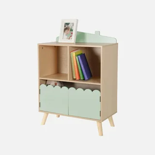 Kinderregal 2 Fächer 2 Türen Holz Grün Azur Finish