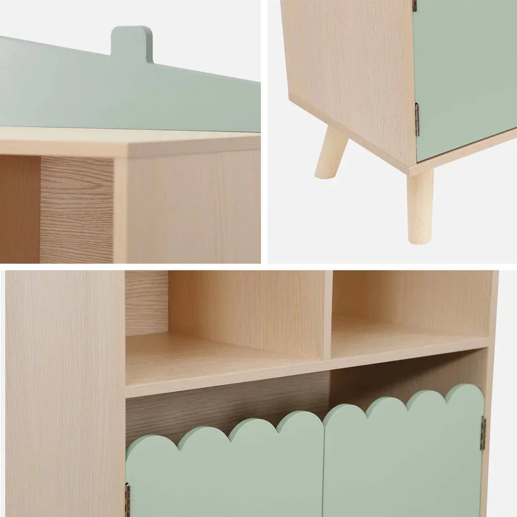 Kinderregal 2 Fächer 2 Türen Holz Grün Azur Finish