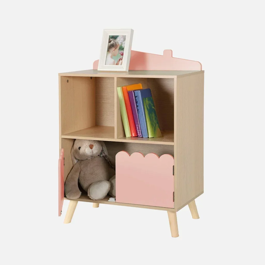 Kinderregal 2 Fächer 2 Türen Holz Grün Azur Finish