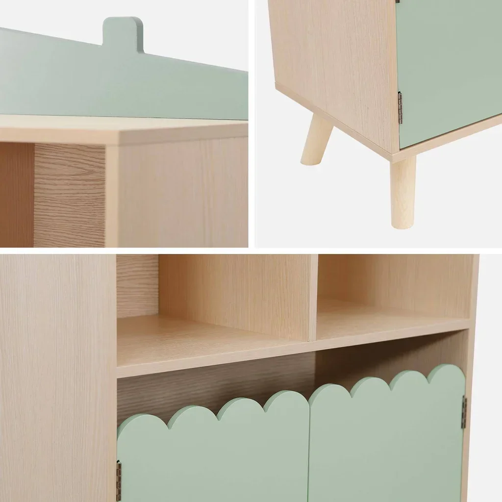 Bibliothèque enfant pin massif 4 étagères 2 portes rangement Azur