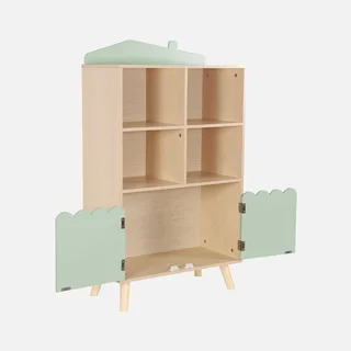 Bibliothèque enfant pin massif 4 étagères 2 portes rangement Azur