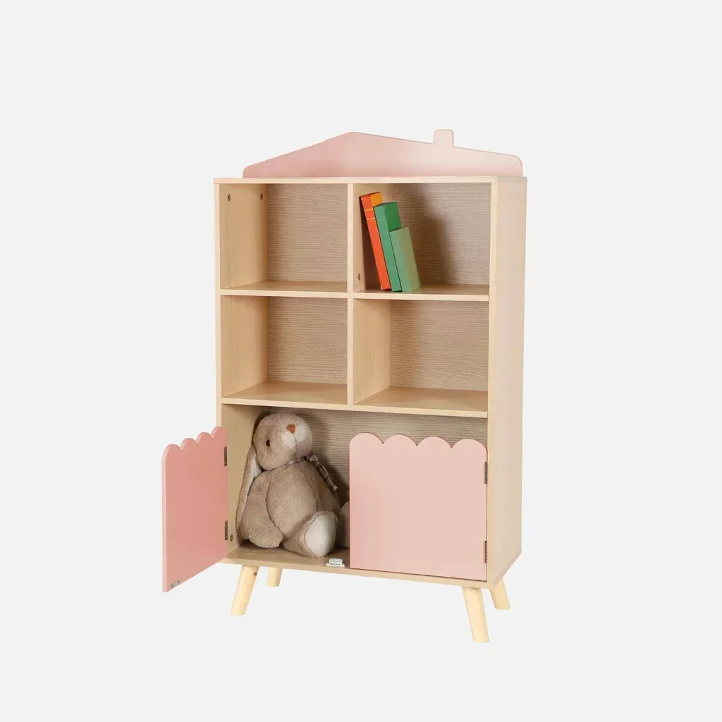 Bibliothèque enfant pin massif 4 niveaux 2 portes rangement collection Azur