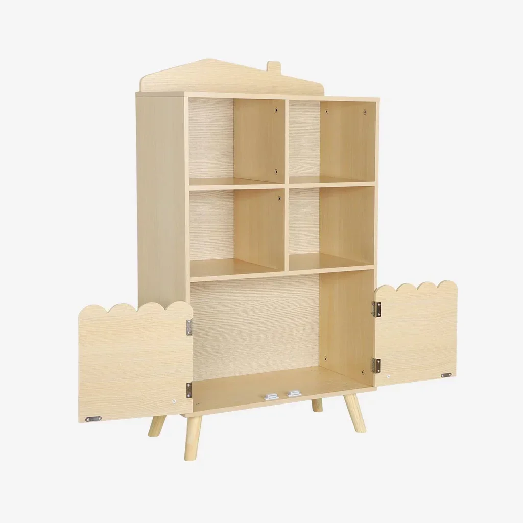 Bibliothèque enfant pin massif 4 niveaux 2 portes Azur