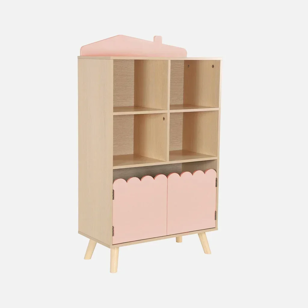 Bibliothèque enfant pin massif 4 niveaux 2 portes rangement collection Azur