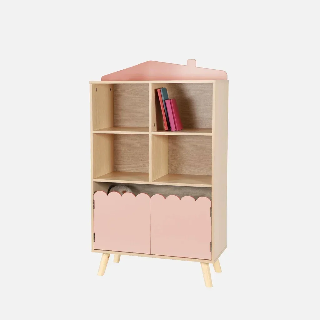 Bibliothèque enfant pin massif 4 niveaux 2 portes rangement collection Azur